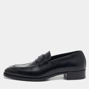 Tom Ford Black Leather Twisted Band Penny Loafers Size 42
