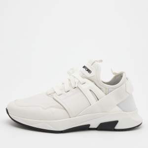 Tom Ford White Leather and Neoprene Jago Sneakers Size 44