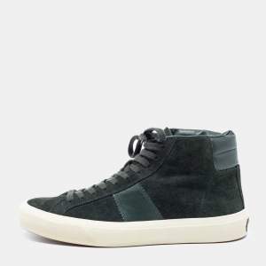 Tom Ford Green Suede and Leather Cambridge High-Top Sneakers Size 44