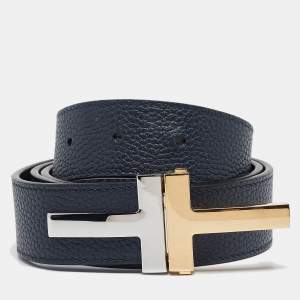 Tom Ford Black Leather Double T Logo Waist Belt 