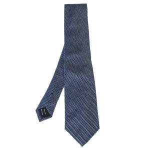 Pre Owned Tom Ford Navy Blue & Silver Basketweave Silk Tie