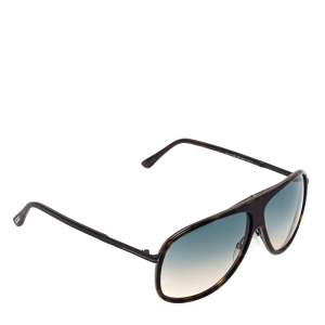 Pre Owned Tom Ford Brown Havana/ Green Gradient TF 462 Chris Aviator Sunglasses