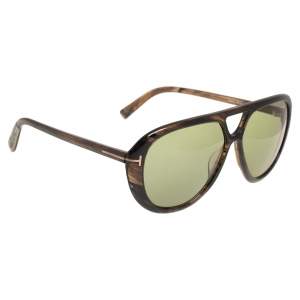 Pre Owned Tom Ford Havana Brown/Green Marley TF510 Pilot Sunglasses