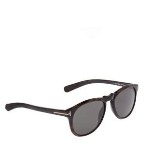 Pre Owned Tom Ford Dark Brown Havana Flynn TF291 Wayfarer Sunglasses