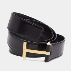Tom Ford Black Leather Logo Buckle Belt 105 CM