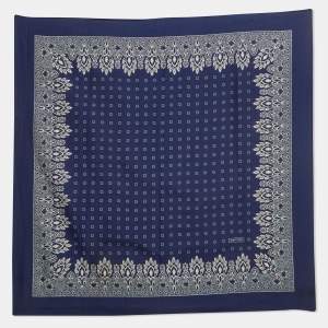 Tom Ford Blue Printed Cotton Blend Bandana Scarf