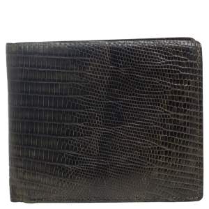 Tom Ford Black/Green Lizard Embossed Leather Bifold Wallet