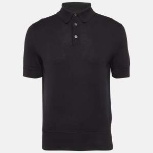 Tom Ford Black Cotton Knit Polo T-Shirt L