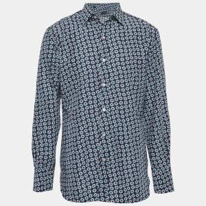 Tom Ford Blue Floral Print Poplin Shirt L