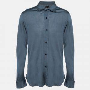 Tom Ford Blue Stretch Knit Button Front Shirt XL