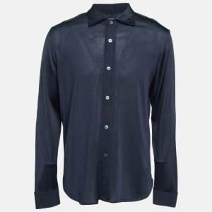 Tom Ford Navy Blue Stretch Knit Button Front Shirt XL