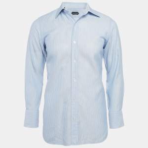 Tom Ford Blue Pinstripe Cotton Long Sleeve Shirt M