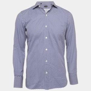 Tom Ford Blue Printed Cotton Long Sleeve Shirt M