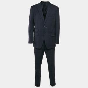Tom Ford Navy Blue Wool Plaid Pants Suit XL