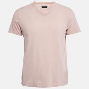Tom Ford Pink Cotton V-Neck T-Shirt S