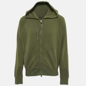 Tom Ford Green Cotton Knit Zip-Up Hooded Sweatshirt XL