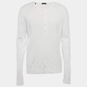 Tom Ford White Rib Knit Full Sleeve T-Shirt XXL