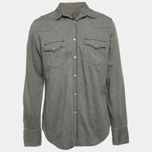 Tom Ford Grey Denim Button Front Full Sleeve Shirt L