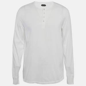 Tom Ford White Cotton Long Sleeve Henley T-Shirt XXXL