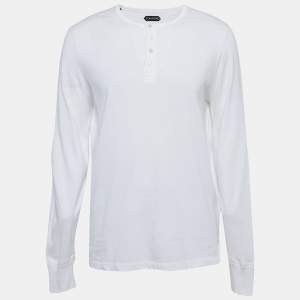 Pre Owned Tom Ford White Jersey Henley Neck Long Sleeve T-Shirt XXL