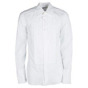 Tom Ford White Cotton Pintuck Detail Long Sleeve Button Front Tuxedo Shirt XL