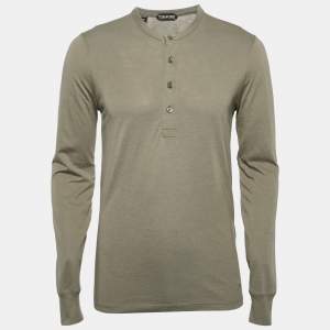 Tom Ford Green Jersey Long Sleeve Henley Neck T-Shirt M