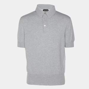 Tom Ford Grey Cotton Knit Polo T-Shirt XL