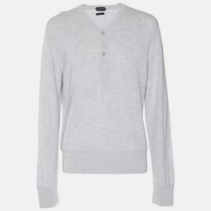 Tom Ford Grey Jersey Full Sleeve Henley T-Shirt L
