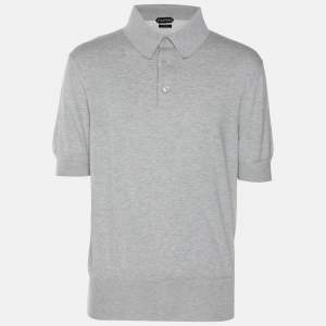 Tom Ford Grey Cotton Knit Polo T-Shirt XL