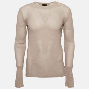 Tom Ford Grey Patterned Cotton Knit Crew Neck Long Sleeve T-Shirt M