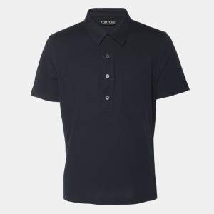 Tom Ford Navy Blue Jersey Button Polo T-Shirt XL
