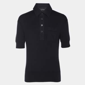 Tom Ford Navy Blue Cotton Knit Polo T-Shirt L