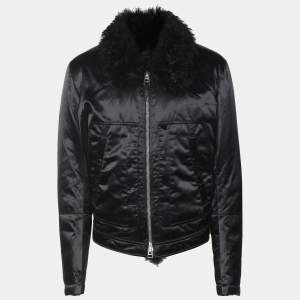 Tom Ford Black Nylon Fur-Trim Jacket L