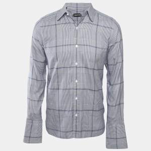Tom Ford Blue Houndstooth Cotton Long Sleeve Shirt L