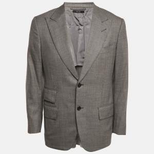 Tom Ford Grey Patterned Wool Regular Fit Blazer L