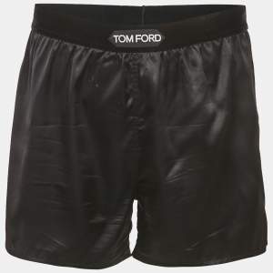 Pre Owned Tom Ford Black Silk Waist Logo Detail Shorts M