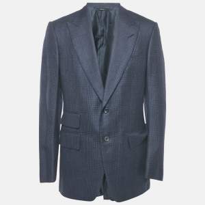 Tom Ford Navy Blue Prince of Wales Wool Single Breasted Blazer XL
