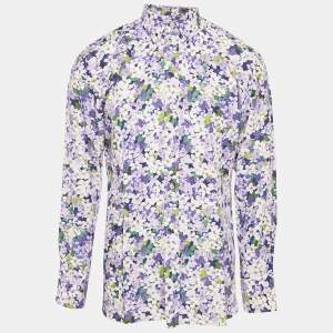 Tom Ford Purple Floral Print Cotton Blend Button Front Shirt L