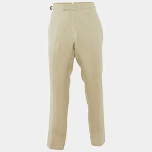 Tom Ford Cream Linen Buckle Detail Regular Trousers XXXL