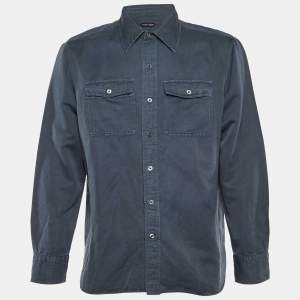 Tom Ford Blue Linen Blend Button Front Shirt XXXL