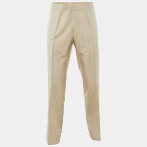 Tom Ford Cream Silk Tailored Buckle Detail Trousers XXXL