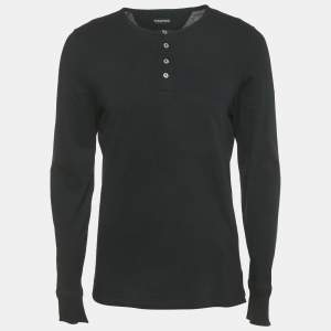 Tom Ford Navy Blue Cotton Long-Sleeved Henley T-Shirt L
