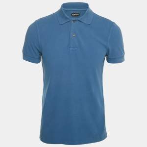 Pre Owned Tom Ford Blue Pique Cotton Polo T-Shirt S