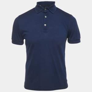 Pre Owned Tom Ford Blue Cotton Pique Polo T-Shirt S