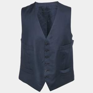Pre Owned Tom Ford Navy Blue Wool Button Front Tailored Waistcoat XL