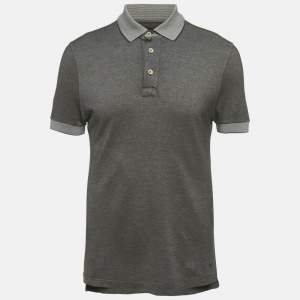 Pre Owned Tom Ford Black Cotton & Silk Pique Polo T-Shirt L