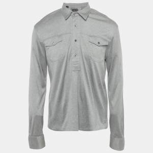Pre Owned Tom Ford Grey Cotton Long Sleeve Polo T-Shirt M