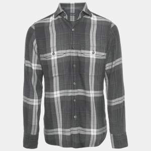 Pre Owned Tom Ford Grey Plaid Cotton Button Front Shirt M