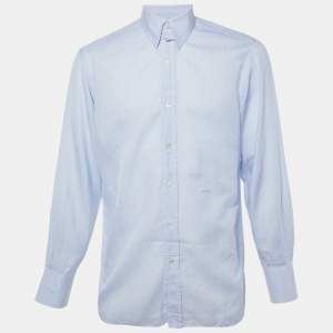 Pre Owned Tom Ford Blue Cotton Made to Measure Long Sleeve Shirt L