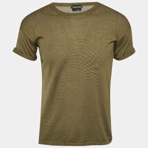 Pre Owned Tom Ford Olive Green Cashmere Blend Crew Neck T-Shirt S